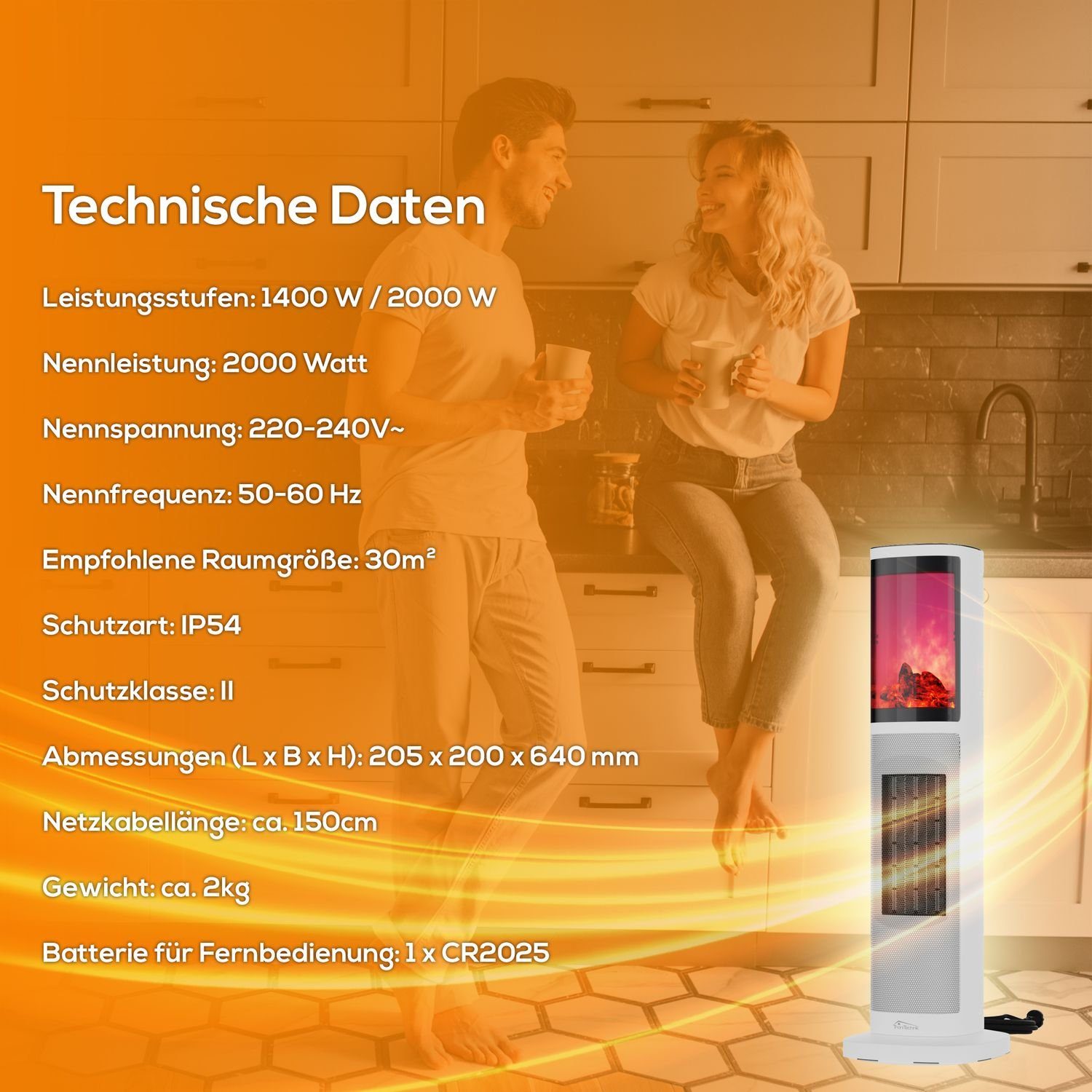TroniTechnik Heizstrahler Turmheizer KH-064, Keramikelement, Heizgerät,Oszillation,2000W,weiß, 2000 W, zwei Heizstufen, Überhitzungsschutz und Abschaltautomatik, Thermostat
