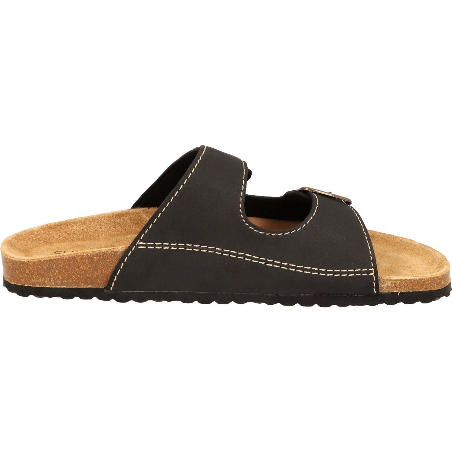 SUPERSOFT 174-001 Herren Komfort Sandalen Lederfußbett 2er Schnalle Pantolette