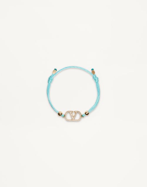 Pulseira Valentino com o logotipo V em algodão e cristais Swarovski®