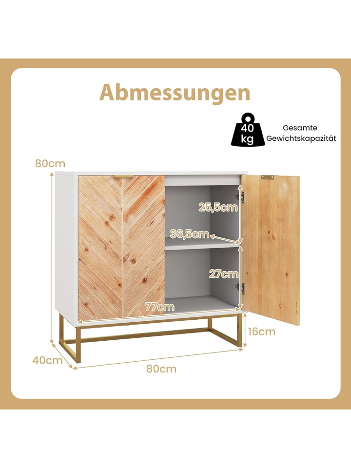 COSTWAY Sideboard mit 2 Türen 80 x 40 x 80 cm in Weiß günstig kaufen onesize