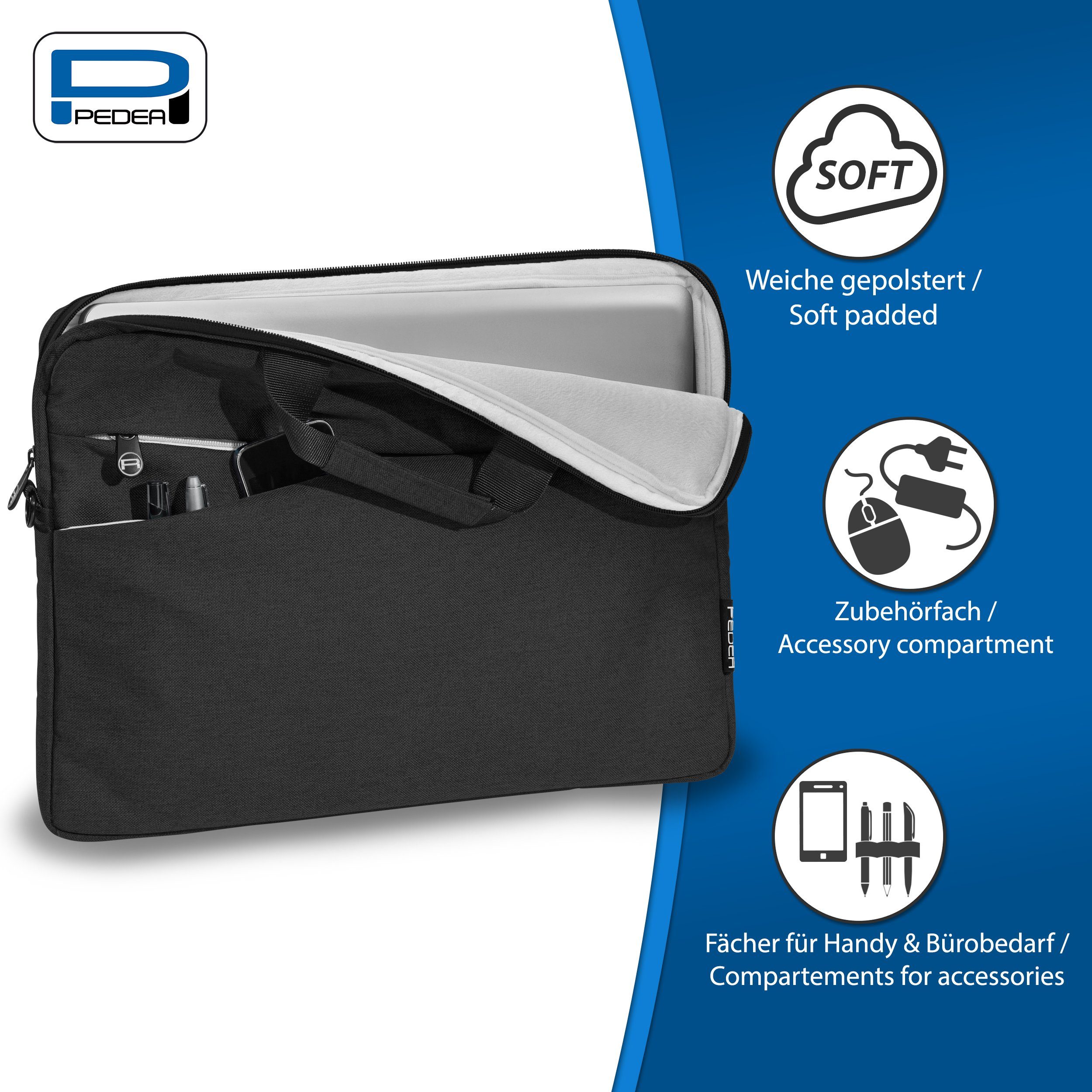 PEDEA Laptoptasche FASHION (13,3 Zoll (33,8 cm), Umhängetasche mit dicken Polsterung und fleeceartigem Innenfutter