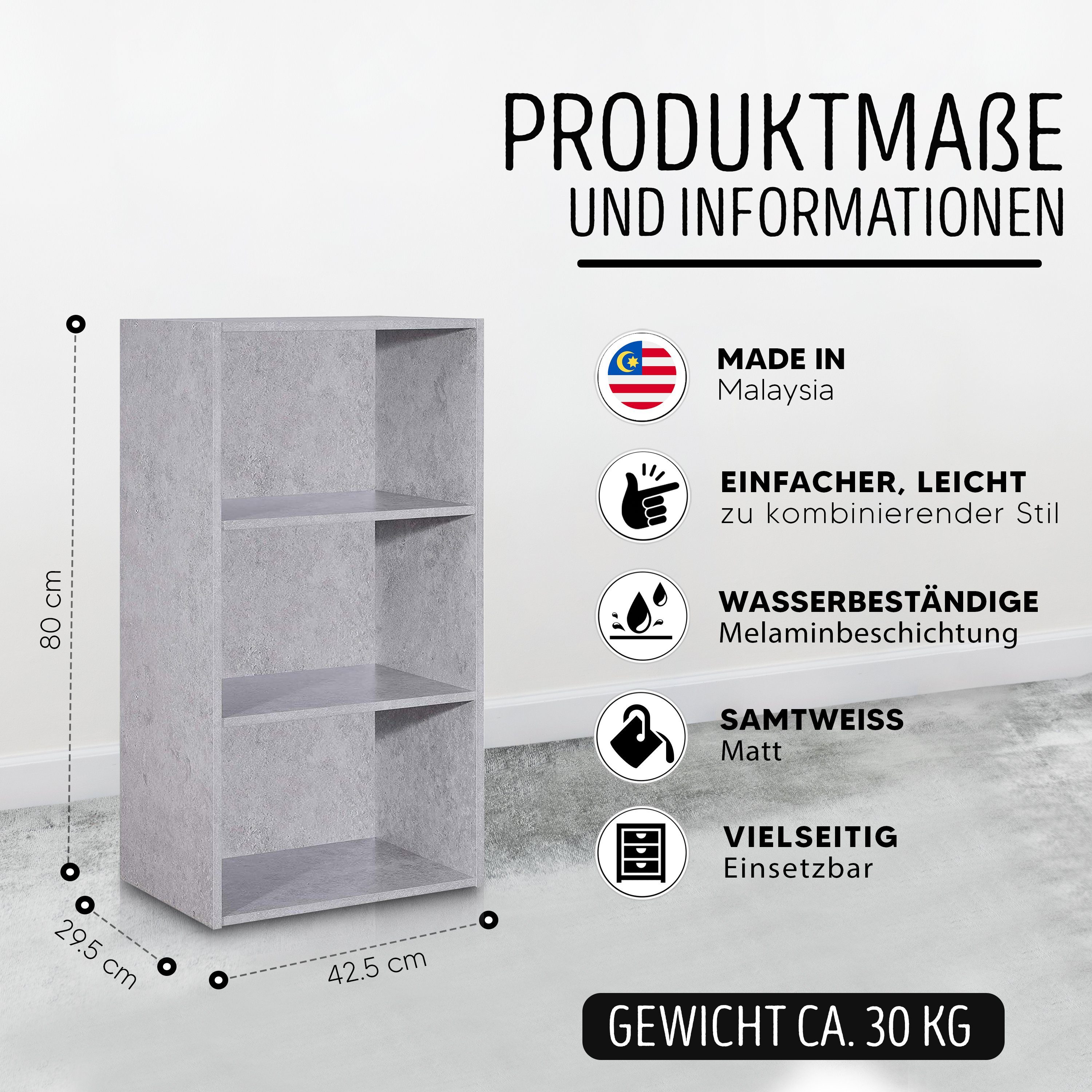 habeig Bücherregal Tube Bücherregal Standregal 3 Fächer Belastung Regalboden Standregal