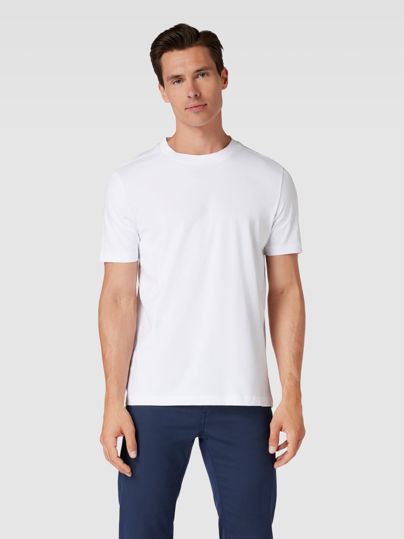 T-Shirt mit geripptem Rundhalsausschnitt in weiß