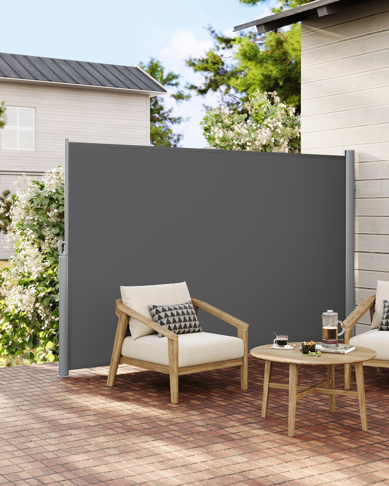 SONGMICS Seitenarmmarkise Alu Sichtschutz 280 g/m² Windschutz ausziehbar