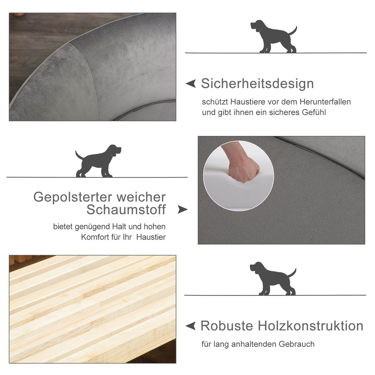 PawHut Katzensofa Haustiersofa Hundesofa Samt moderne Hellgrau