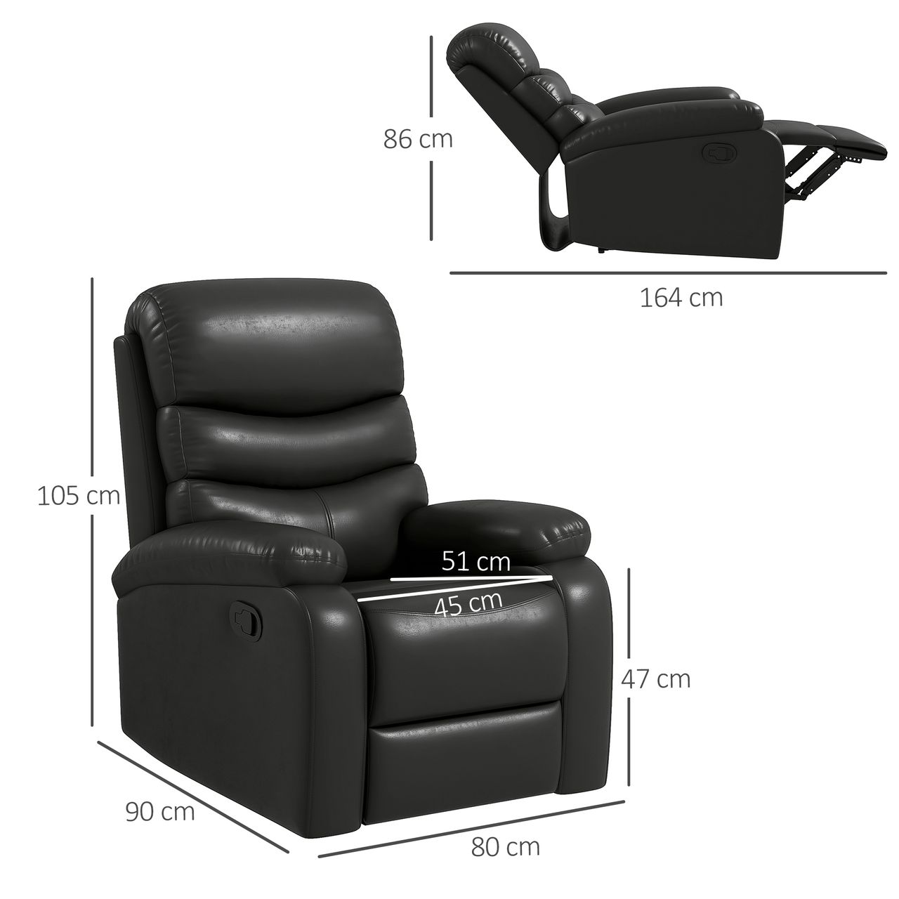 HOMCOM Relaxsessel Liegesessel Sessel mit Liegefunktion bis 125 kg Belastbar