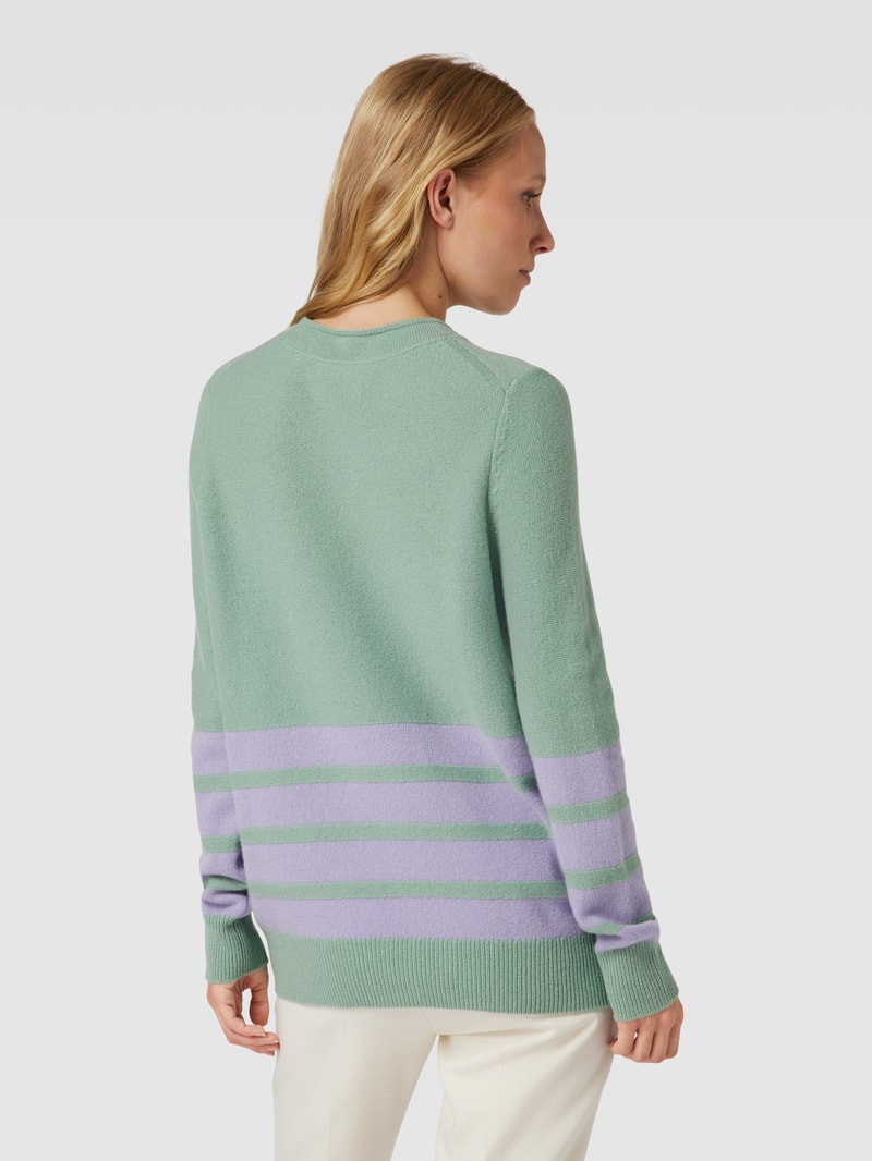 Strickpullover aus Lanawolle mit Kontraststreifen in schilf