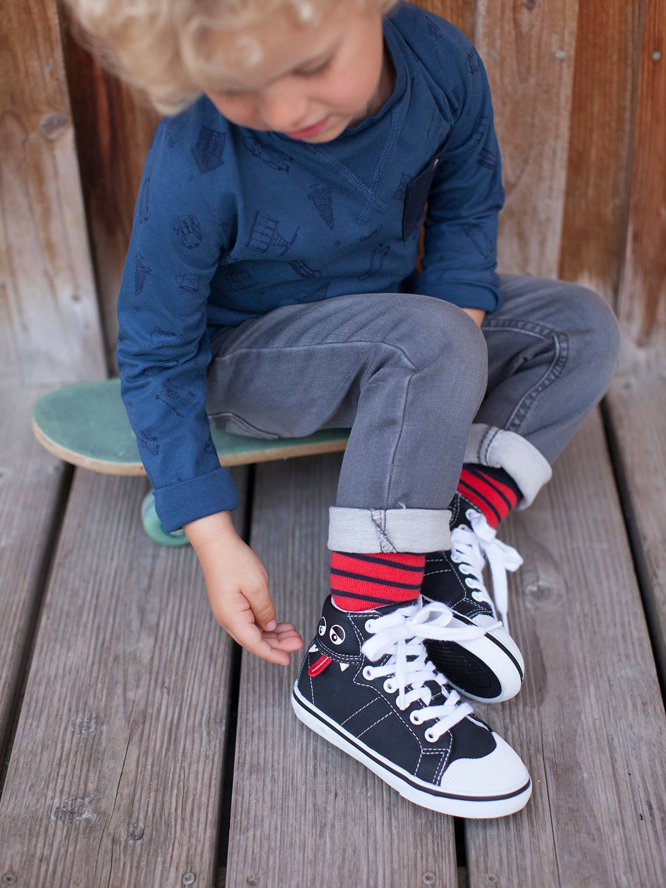 Vertbaudet Hohe Jungen Sneakers, Anziehtrick - schwarz