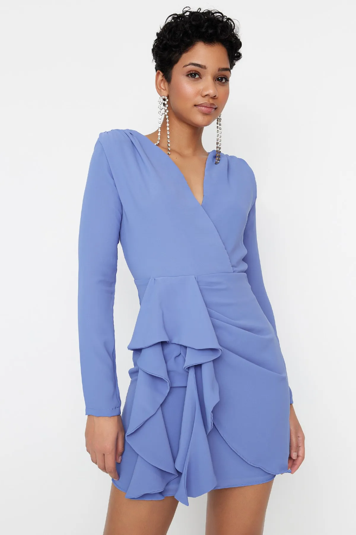 Trendyol Collection  Blaues, gestricktes, zweireihiges, elegantes Abendkleid TPRAW23EL00260