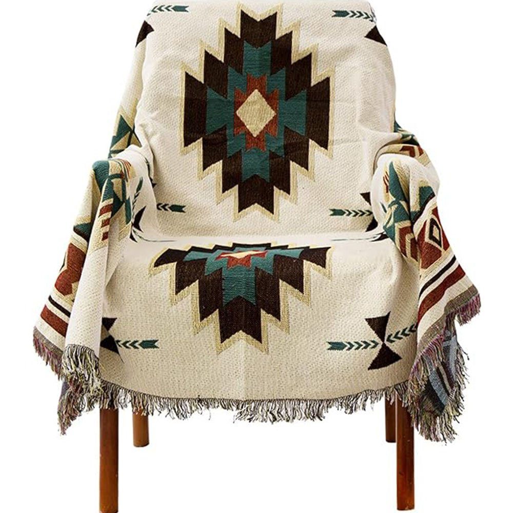 Baumwollbettdecke, Strickdecke geometrische Decke mit Fransen gewebte 130*180cm, FELIXLEO