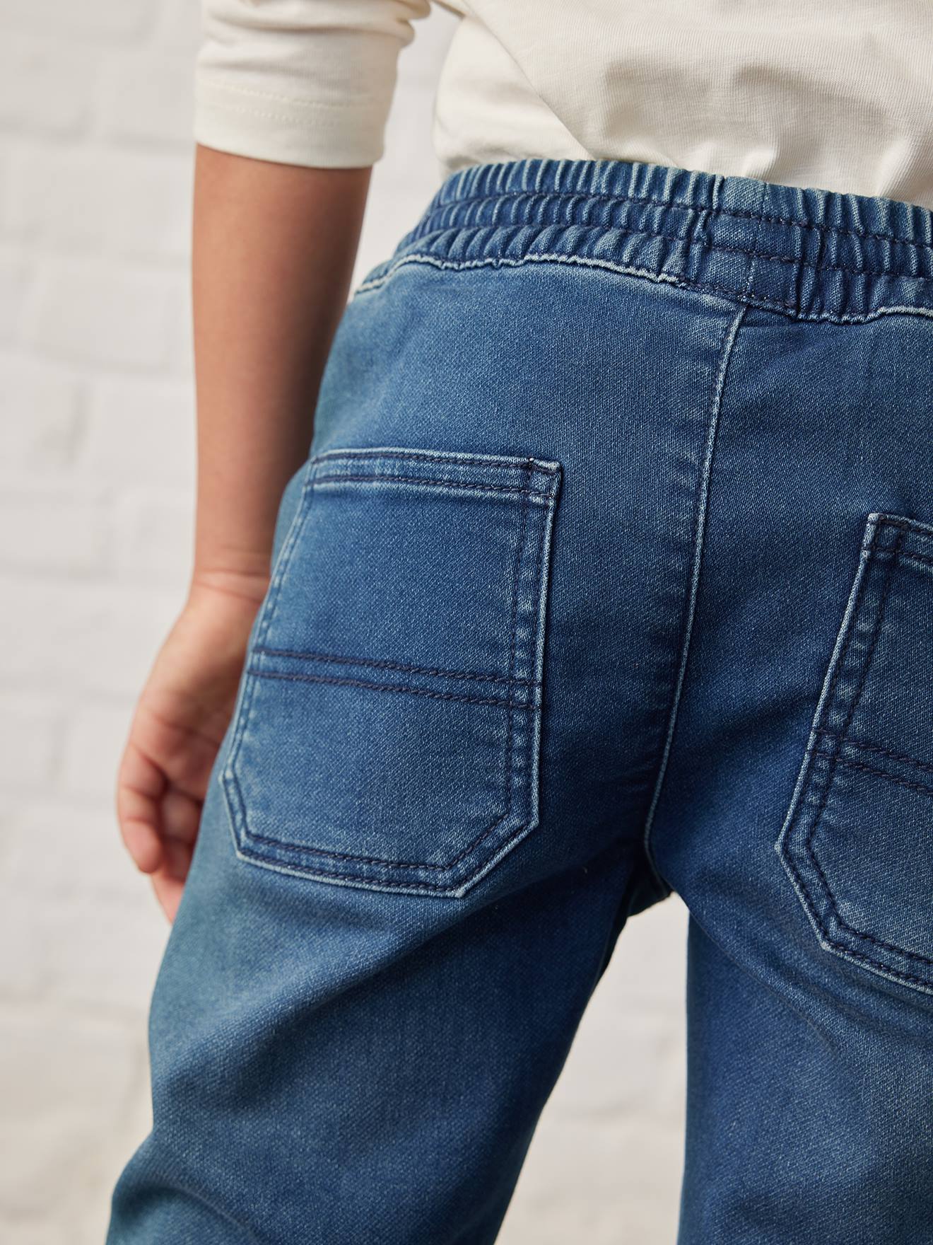 Pantalon jogger en molleton effet denim facile à enfiler garçon stone