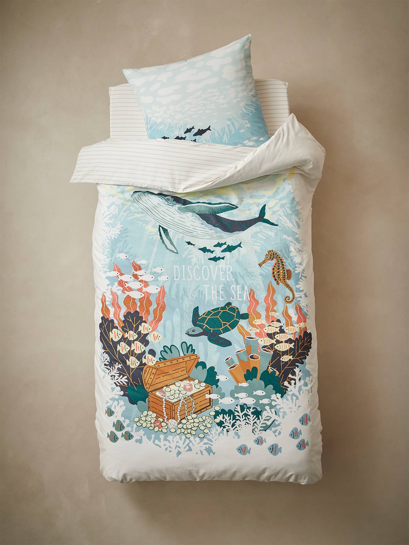 Vertbaudet Kinder Bettwäsche-Set DEEP OCEAN Oeko-Tex - blau/mehrfarbig