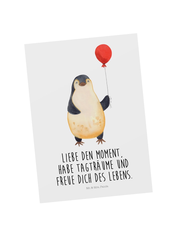 Mr. & Mrs. Panda Postkarte Pinguin Luftballon mit Spruch in Weiß günstig kaufen onesize