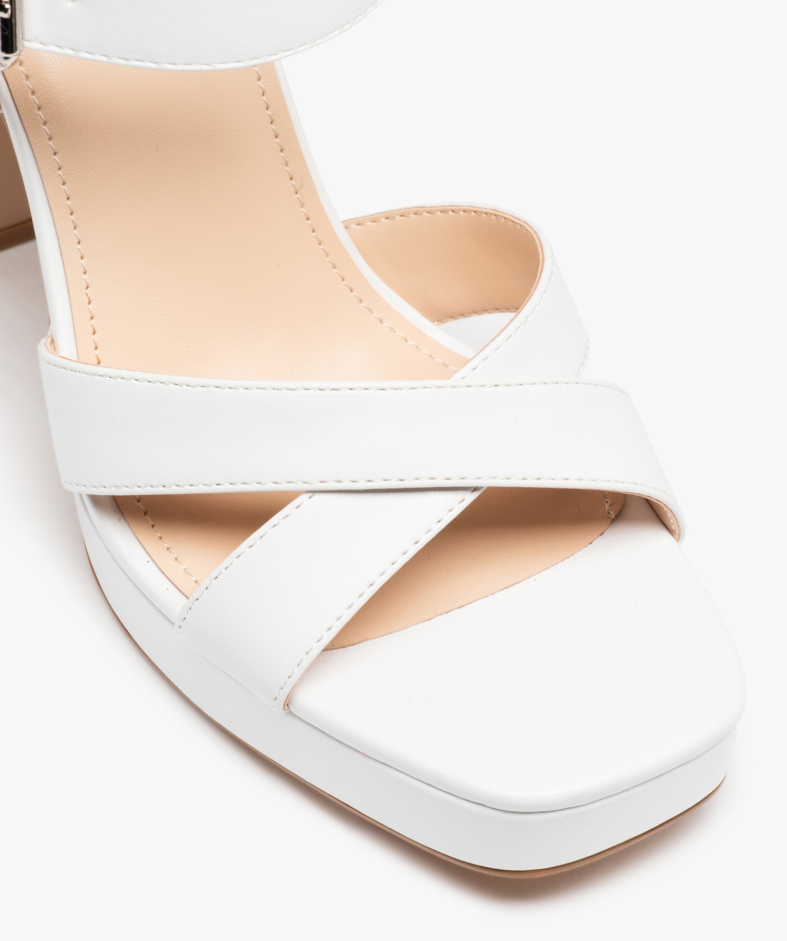 Sandales femme à talon carré extra haut et brides unies blanc | GEMO