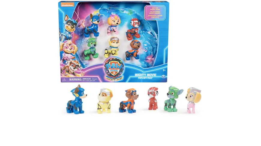 Spin Master - PAW Patrol: Der Mighty Kinofilm, Geschenkset mit 6 Superhelden-Spielfiguren