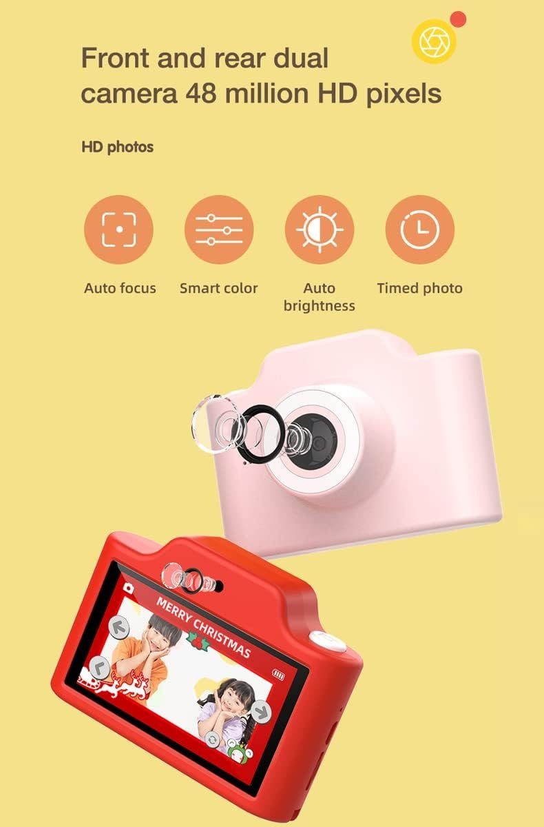 A Ade 48MP 1080P WiFi Digitalkamera Kinder mit 3 Zoll Berührbarem Bildschirm Kinderkamera (inkl. Dual Kamera, Datenkabel-Schlüsselband, 32GB TF-Karte)