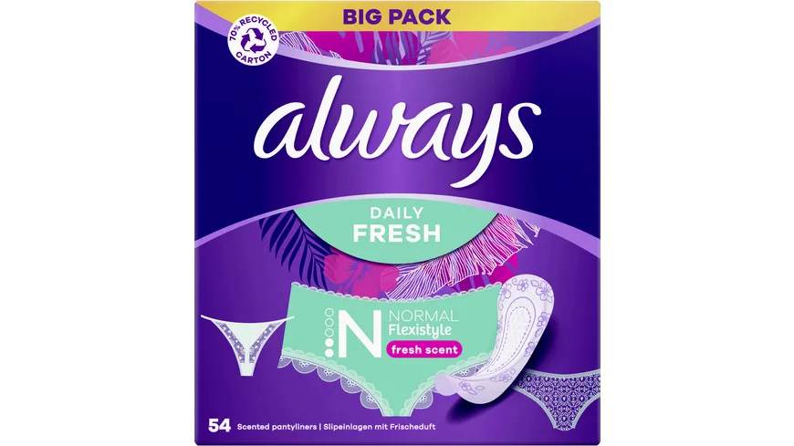 Always DAILY Slipeinlagen Fresh Flexistyle Normal mit Frischeduft BigPack 54 Stück