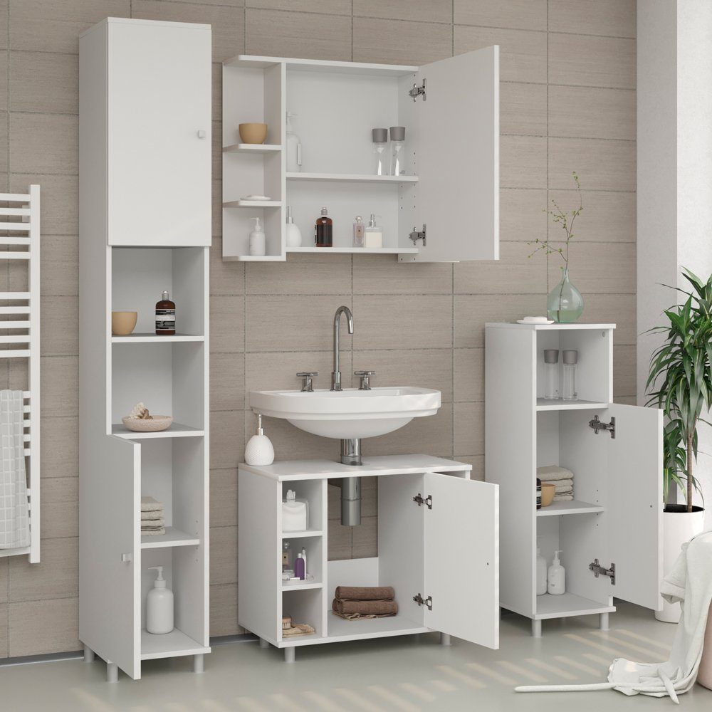 Vicco Badmöbel-Set Badezimmerset FYNN Weiß Set 2, (3-er Set, 3-St., 3-er Set)