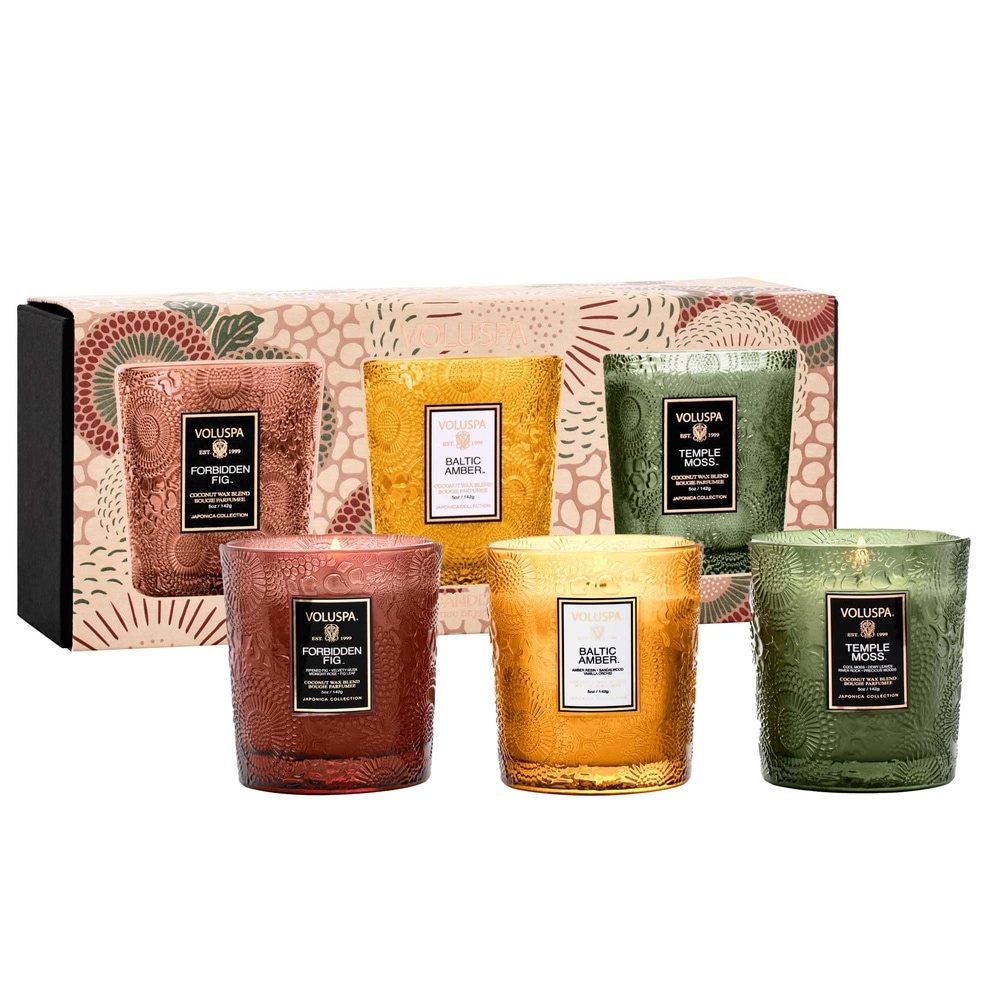 voluspa Fragrant Foliage Demi Trio (Forbidden, Baltic, Temple Moss) COFFRET BOUGIES