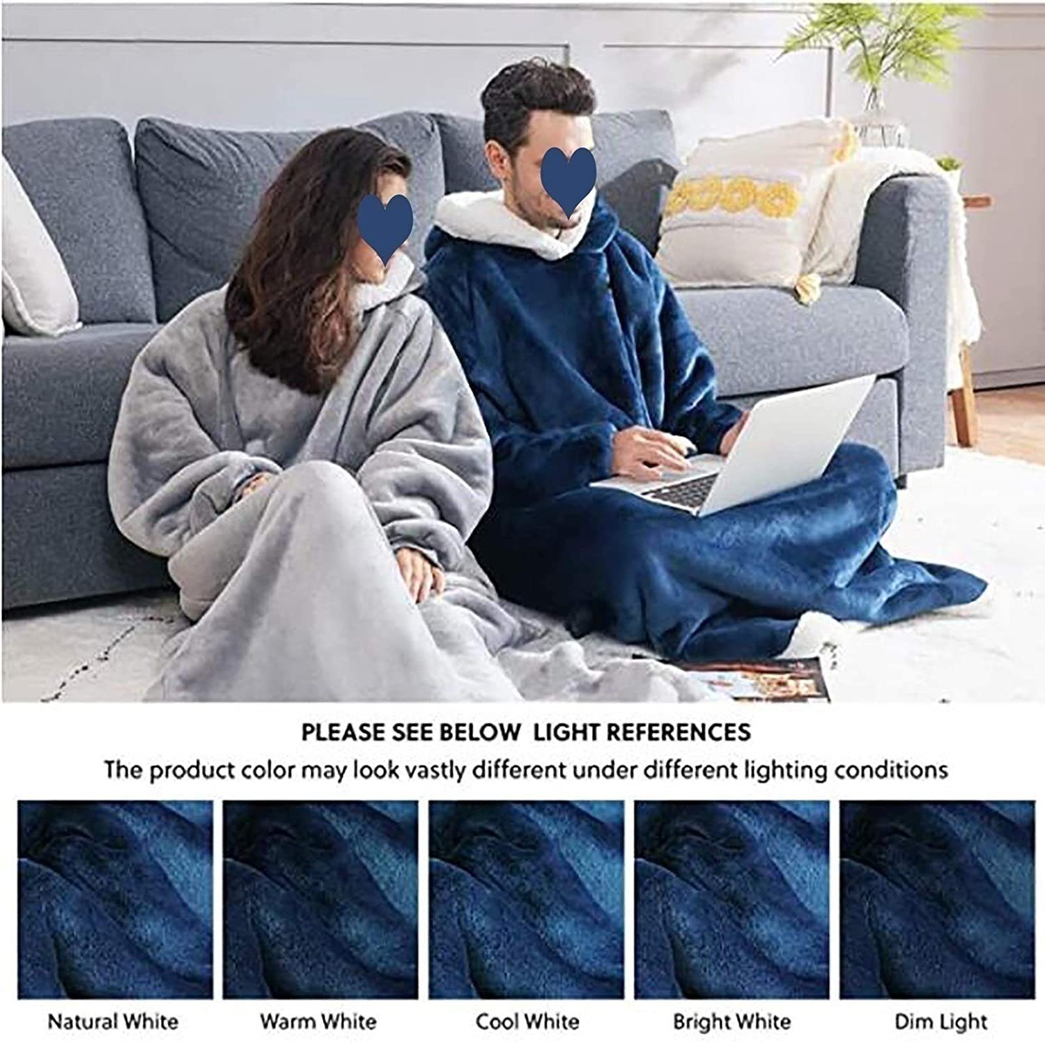 vokarala Longsweatshirt Hoodie Decke Oversize Pullover Lange Tragbare Kapuzenpullover 80*150cm