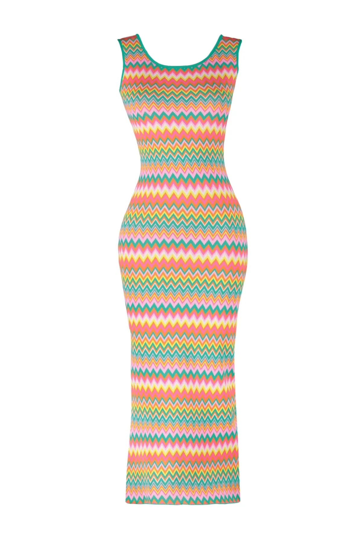 Trendyol Collection  Grünes Maxi-Strickkleid mit Farbblockmuster TWOSS23EL00678