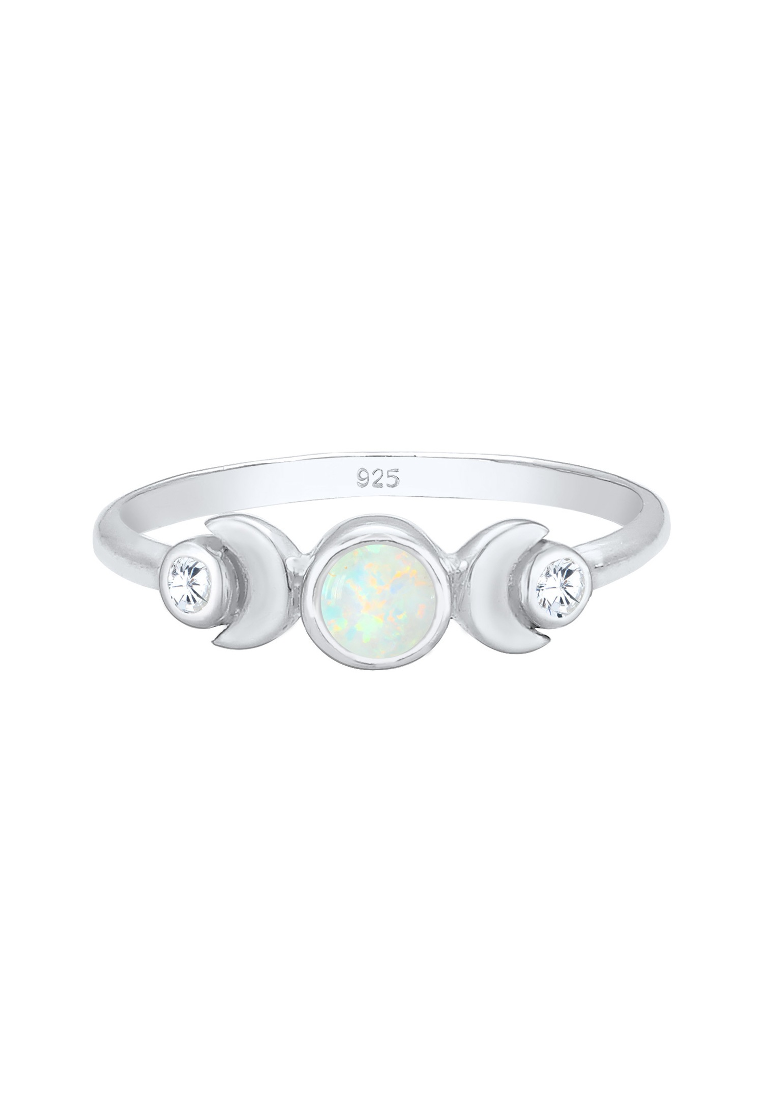Elli Half Moon Astro Women's Ring - (925/1000) Silver Crystal Zircon Opal