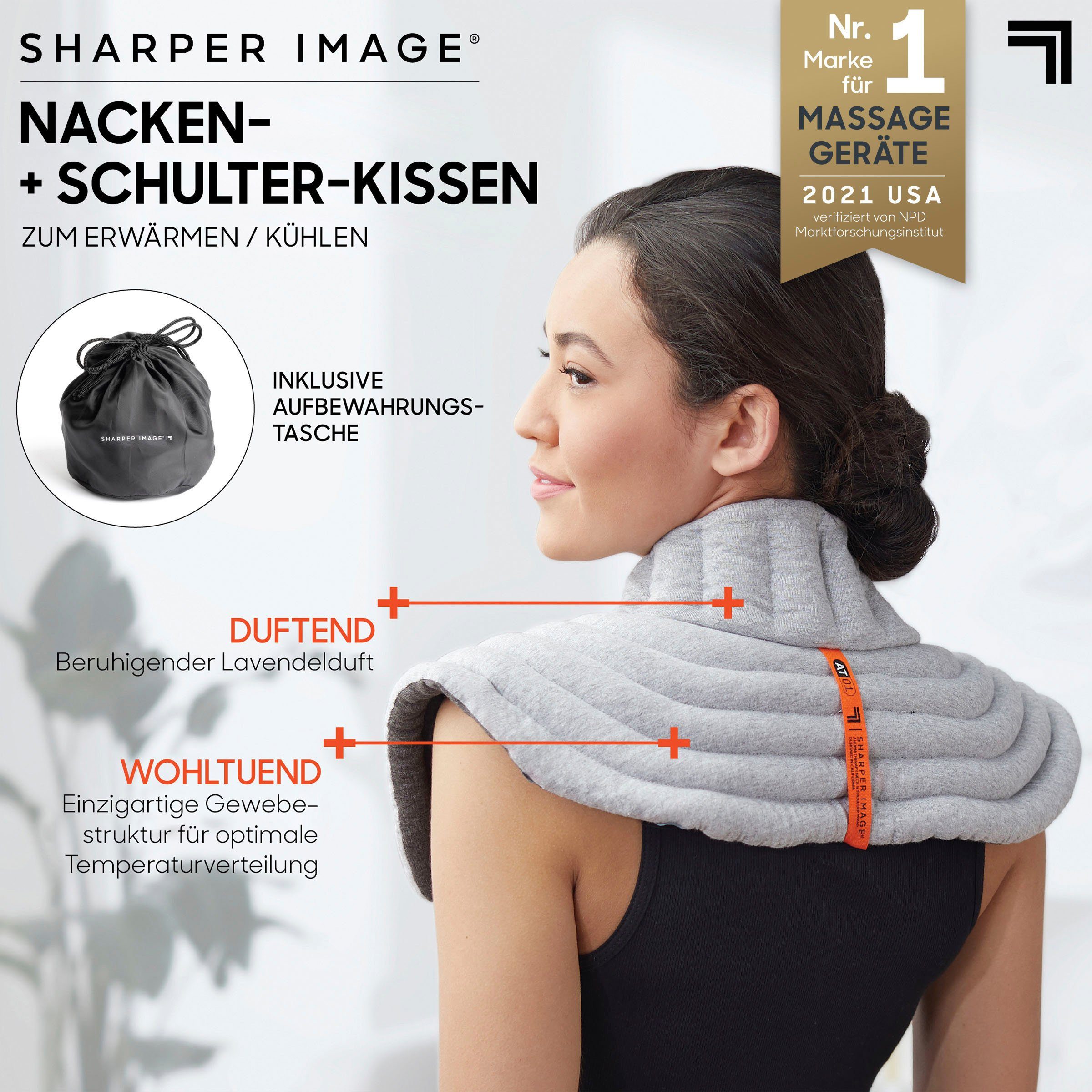 Sharper Image Wärmekissen Wärmendes/Kühlendes Nacken- & Schulter-Kissen, mit Tonperlen & Aromatherapie