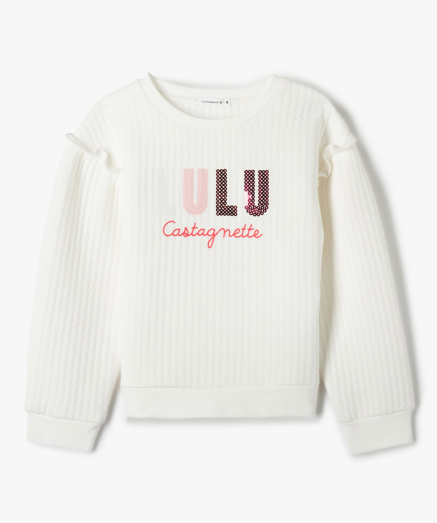 Sweat fille avec motif pailleté et volants sur les épaules... ecru | GEMO