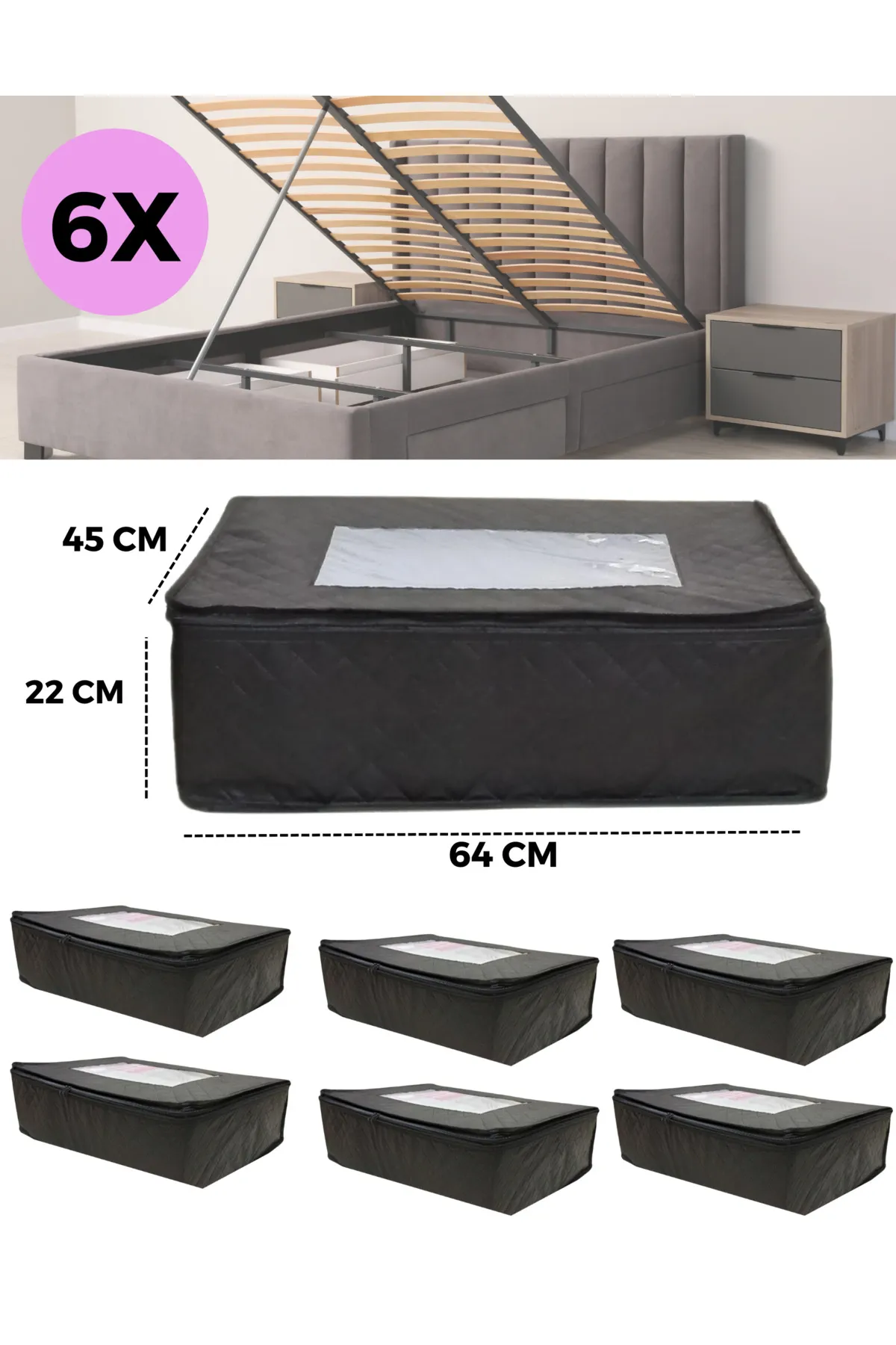 Seryat  Aufbewahrungstasche vom Typ „Sofabett-Basis“ – 6 große Aufbewahrungstaschen unter der Basis, 45 x 64 x 22 cm, mit Fenster.