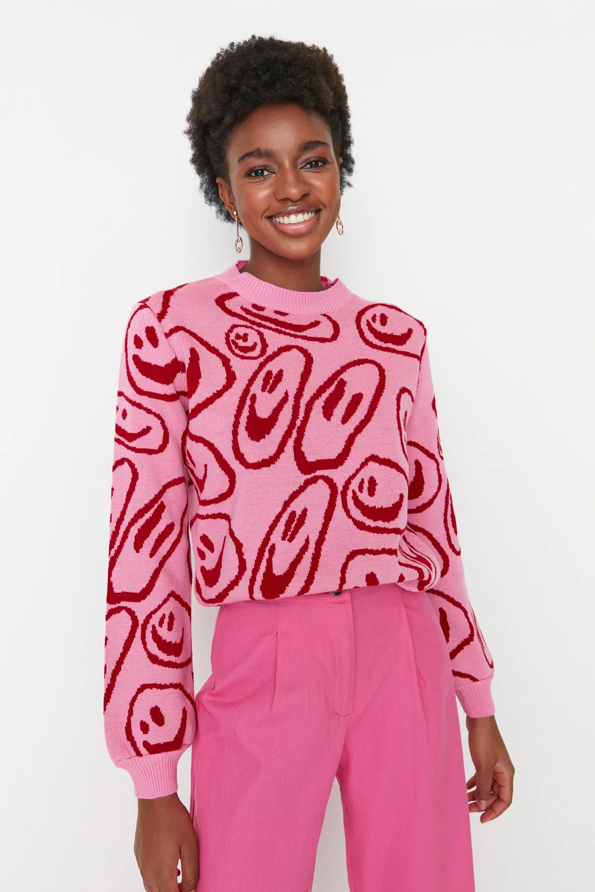 Trendyol Collection  Rosa Strickpullover mit Muster TWOAW22KZ0950