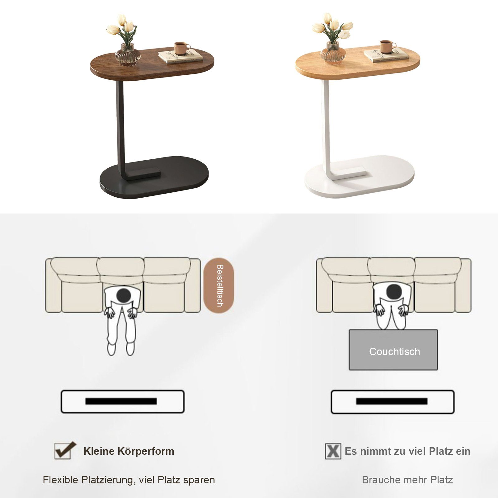 OKWISH Couchtisch Sofatisch Kaffeetisch Teetisch Telefontisch Beistelltisch Nachttisch (45 cm x 30 cm x 63 cm, Ablagetisch elliptisch Wohnzimmertisch Laptoptisch MDF Platte Vintage), Tisch Wohnzimmer Schlafzimmer Arbeitszimmer Küche Balkon Badezimmer