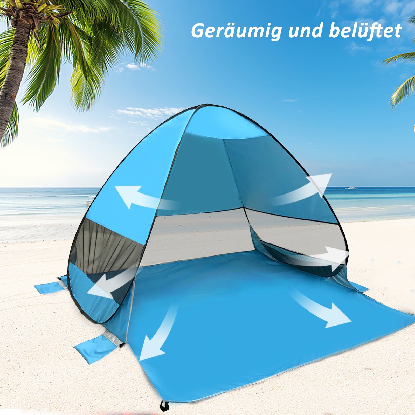 CALIYO Strandmuschel Strandmuschel Pop Up Strandzelt Automatisches Sonnenschutz Strand, mit UV-Schutz, für (2-3) Personen Familie Strand Camping, Garten