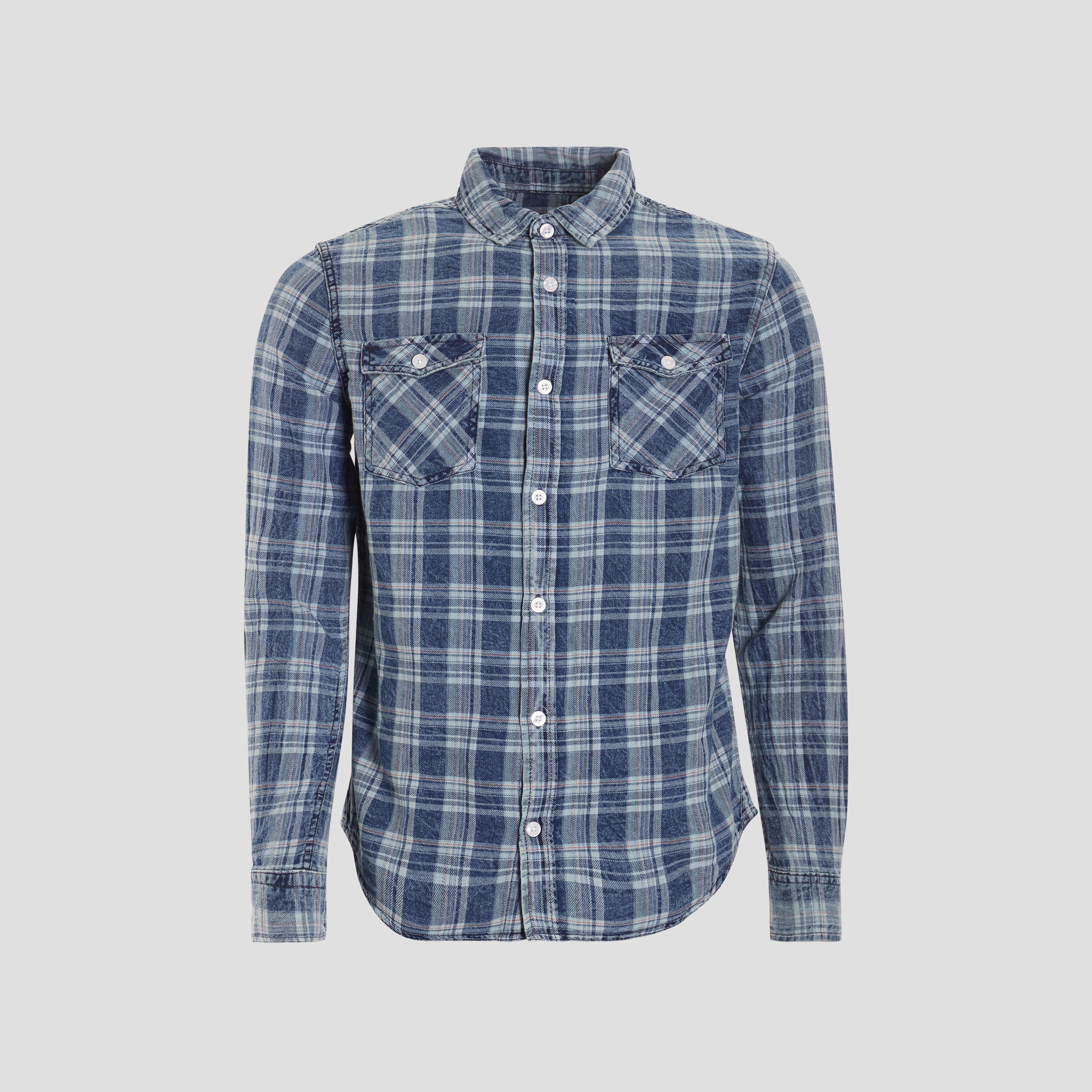 Chemise à carreaux manches longues bleu marine homme | La Halle