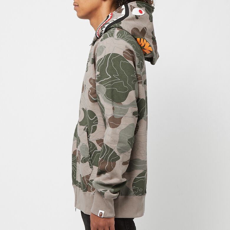 A Bathing Ape Layered Line Camo Shark Full Zip Hoodie M beige