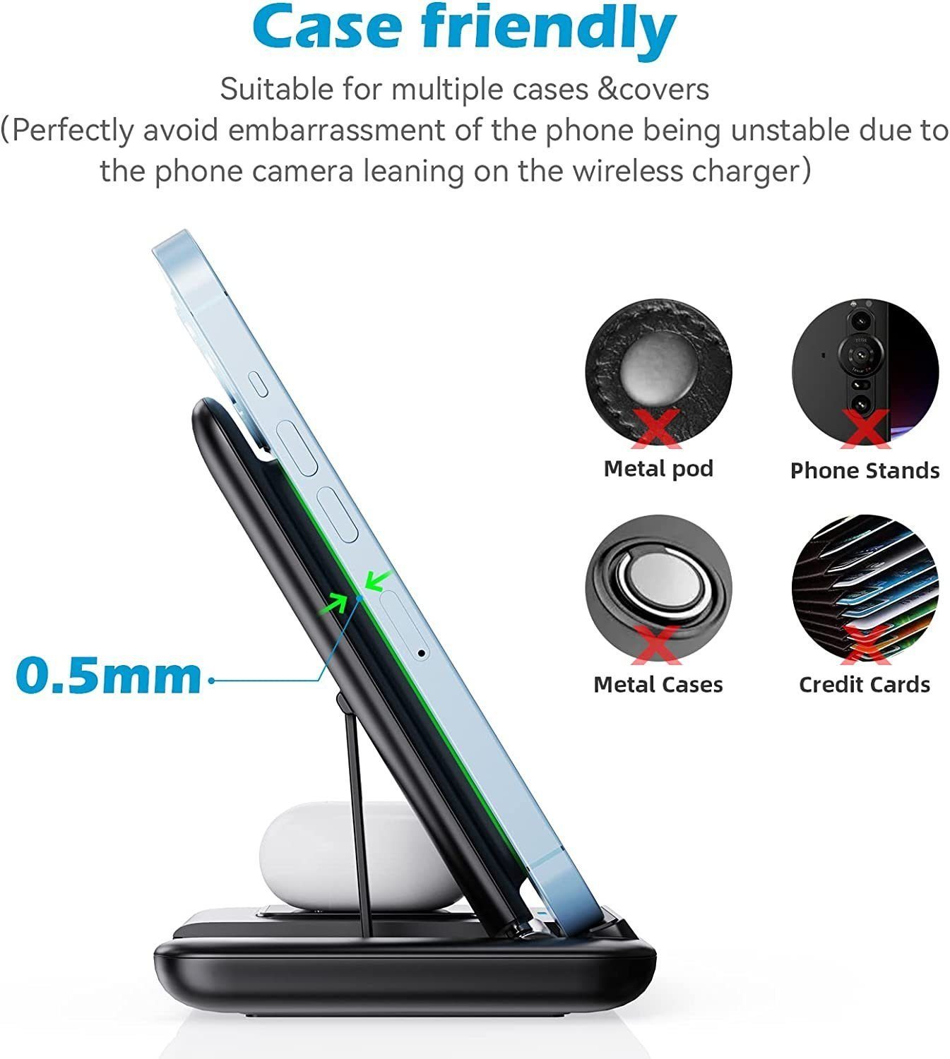 Yaviel Handy-Dockingstation Ladestation 3 in 1 Induktive Ladegerät Kabellose Wireless Charger 18W, (Apple Watch Iphone Airpods Handy Charging Station Induktive Ladegerät), mit USB Kabel für iPhone 14 13 12Pro Mini Pro Max