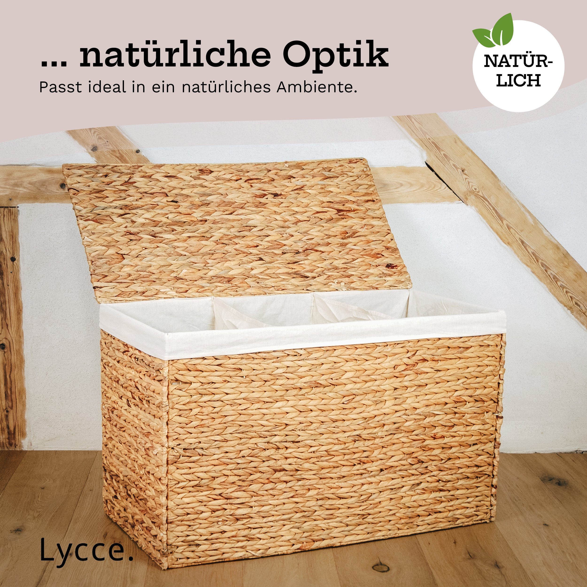animal-design Wäschetruhe, Wäschekorb 3 Fächer 150 l Wäschesortierer Wasserhyazinthe natur