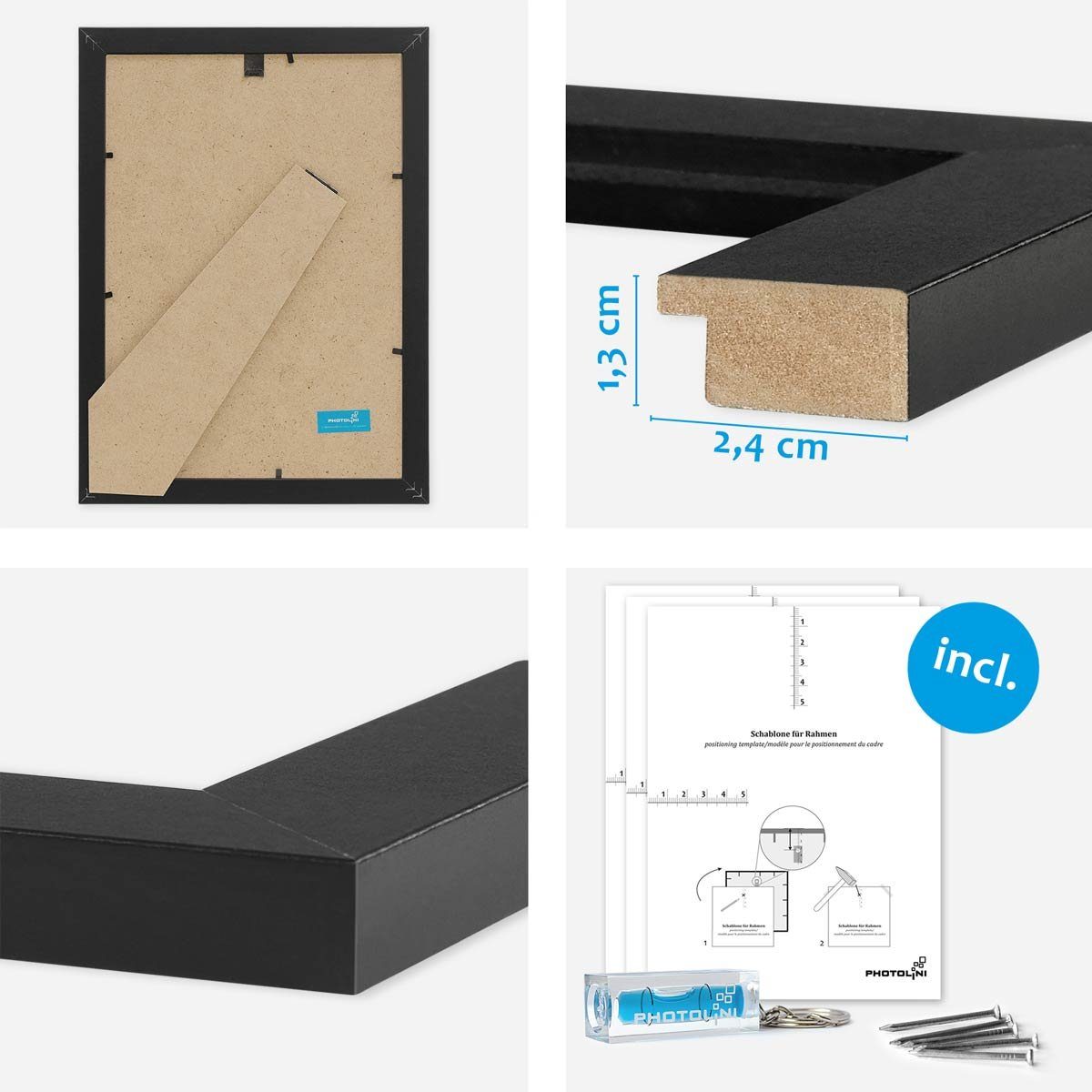 PHOTOLINI Bilderrahmen 10er Set moderne, breite Rahmen 10x15 bis 21x30 cm