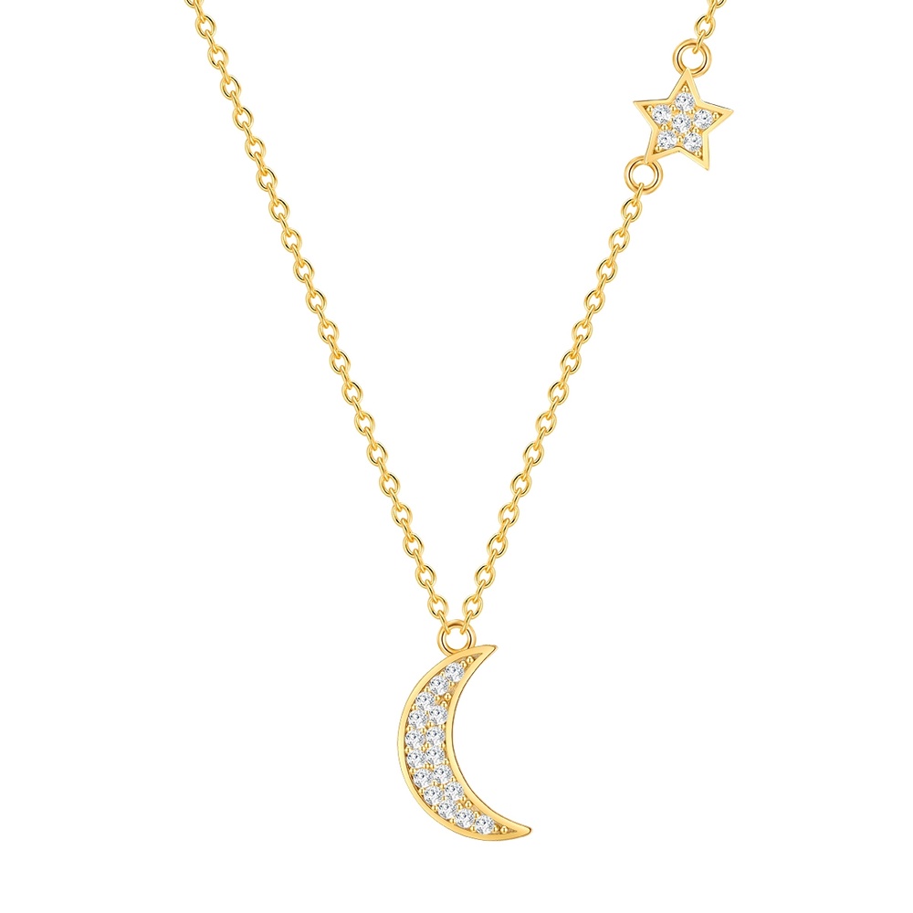 Rafaela Donata Chaîne Lune, étoiles Argent sterling Oxyde de zirconium (CZ) en Or jaune collier