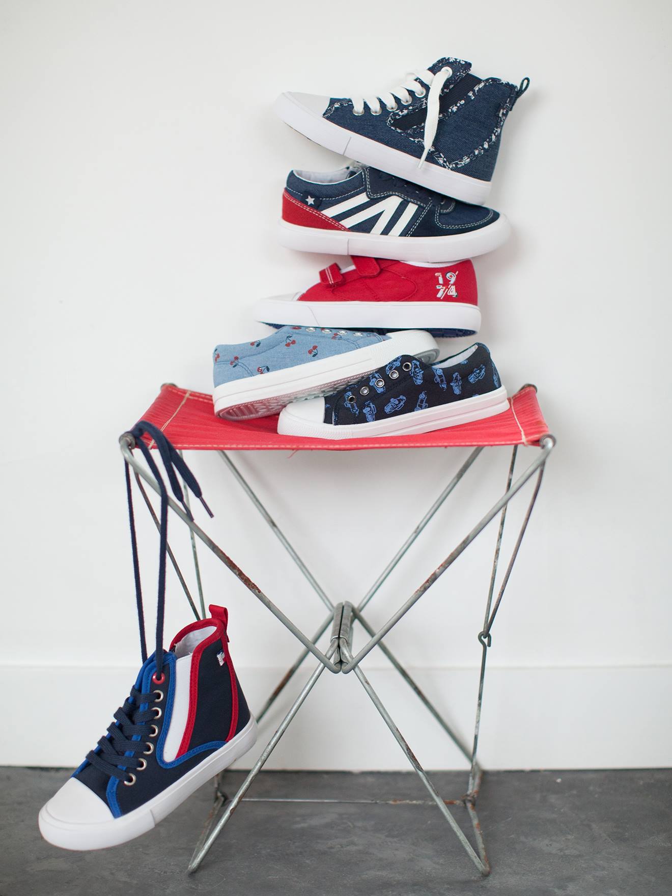 Baskets toile et cuir garçon bleu chambray
