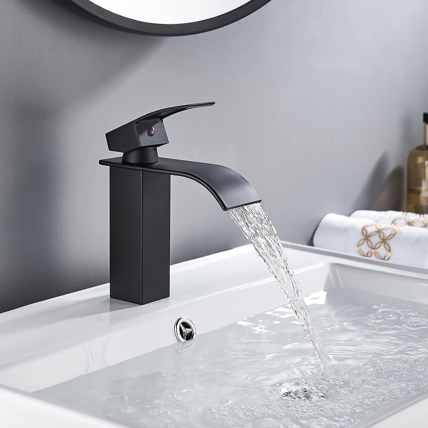 MULISOFT Waschtischarmatur Wasserhahn Bad, wenig Lärm Einhandmischer Wasserfall 304 Edelstahl Hochwertige Wasserhahn Bad Einhebelmischer