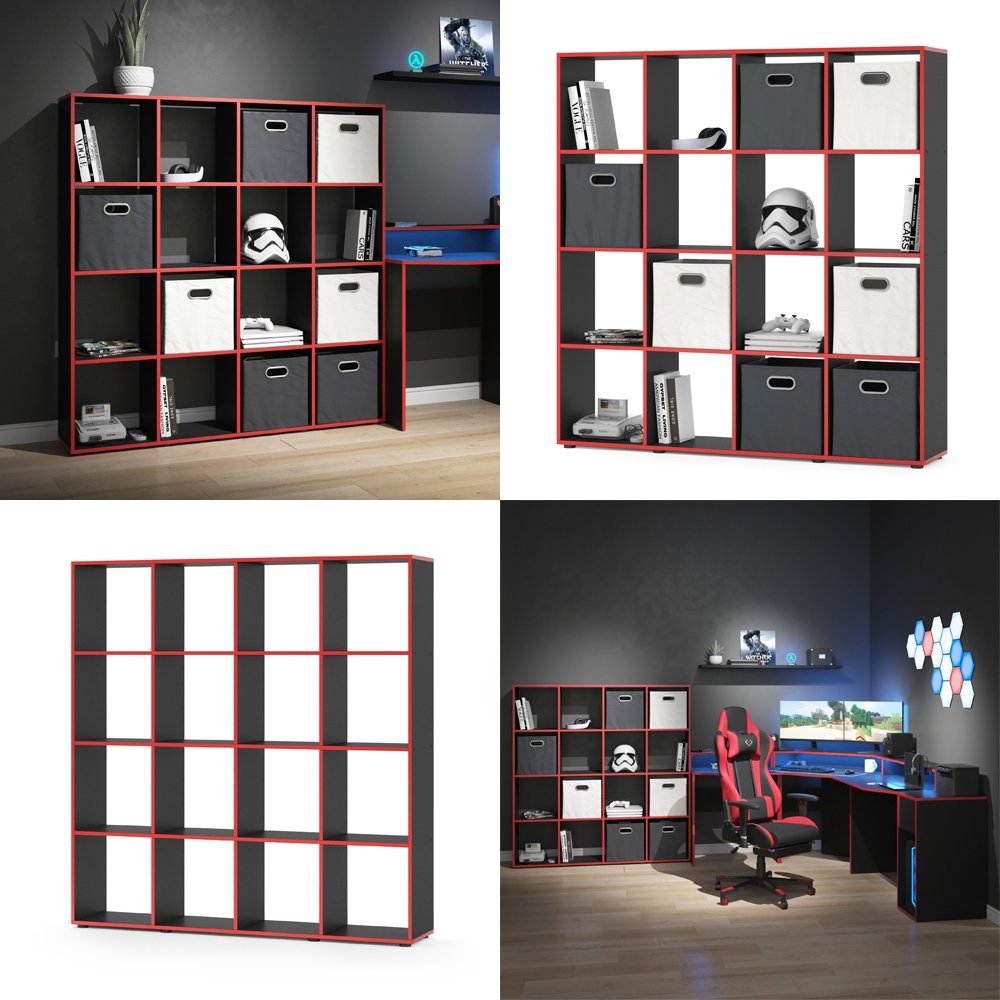 Vicco Raumteiler Würfelregal Standregal KARREE 16 Fächer Schwarz/Rot