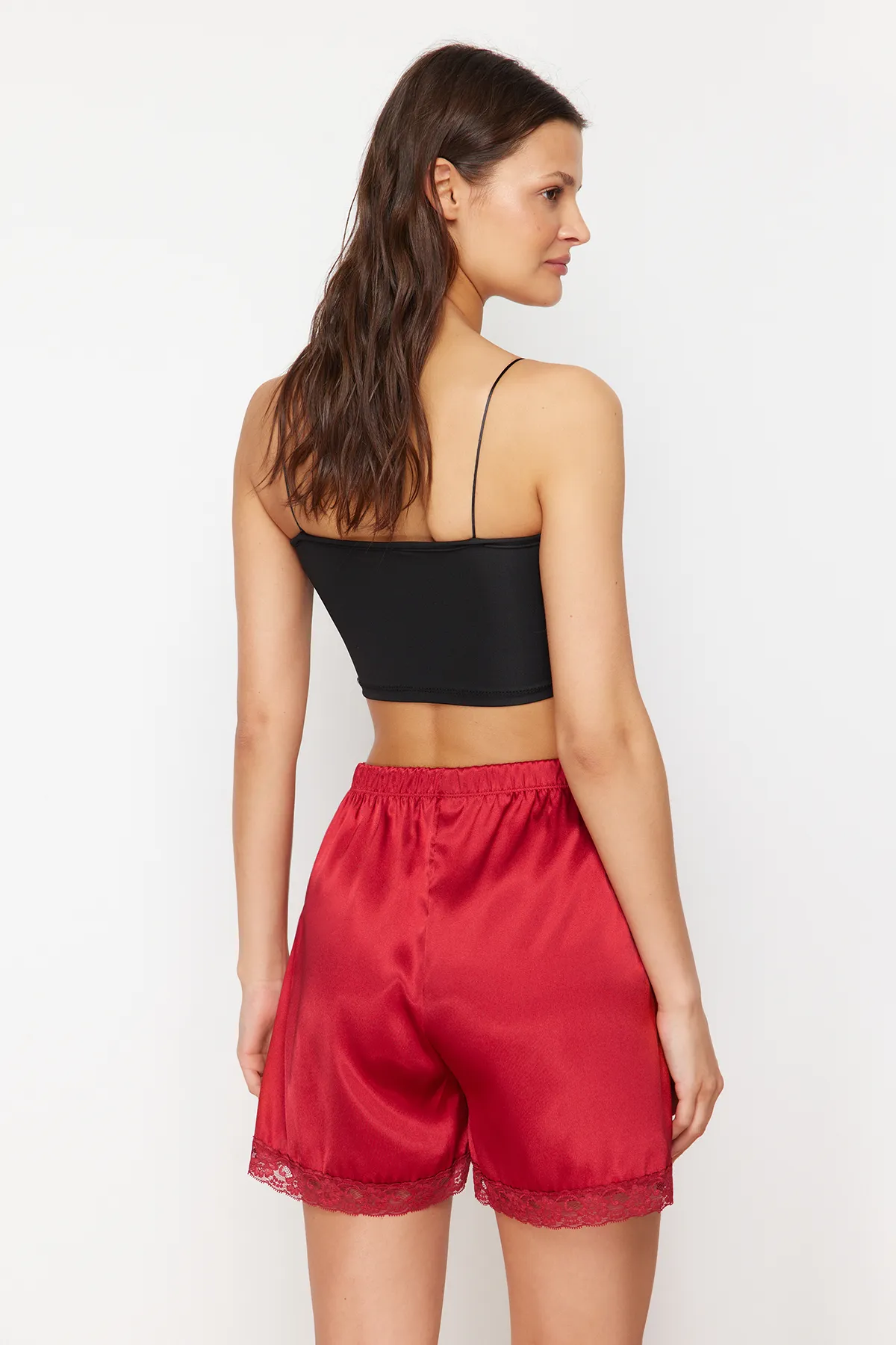 Trendyol Collection  Schwarz-rote Nachtwäsche-Höschen aus Satingewebe mit Spitzendetails im 2er-Pack THMSS24PJ00030