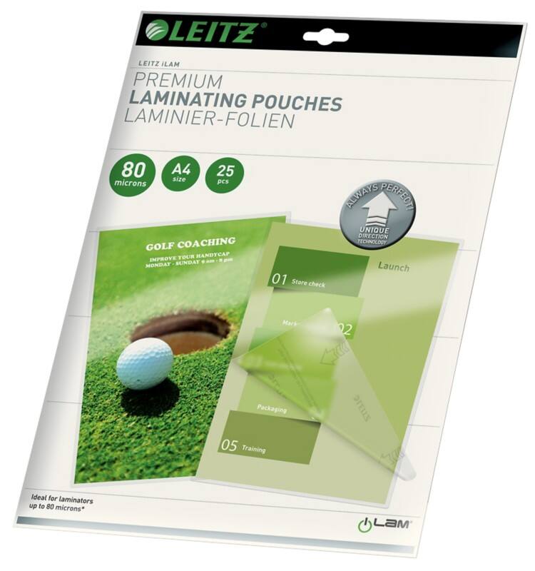 Leitz iLAM Premium Laminierfolien DIN A4 Glänzend 80 Mikron (2 x 80) Transparent 25 Stück