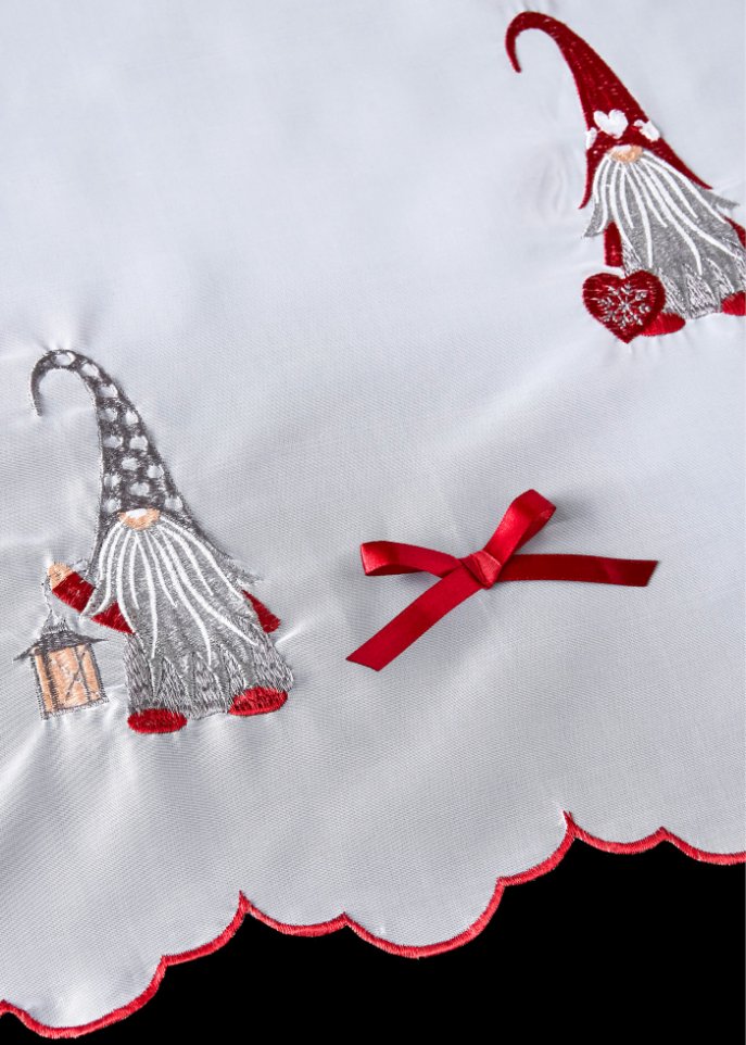 Scheibengardine mit weihnachtlicher Stickerei