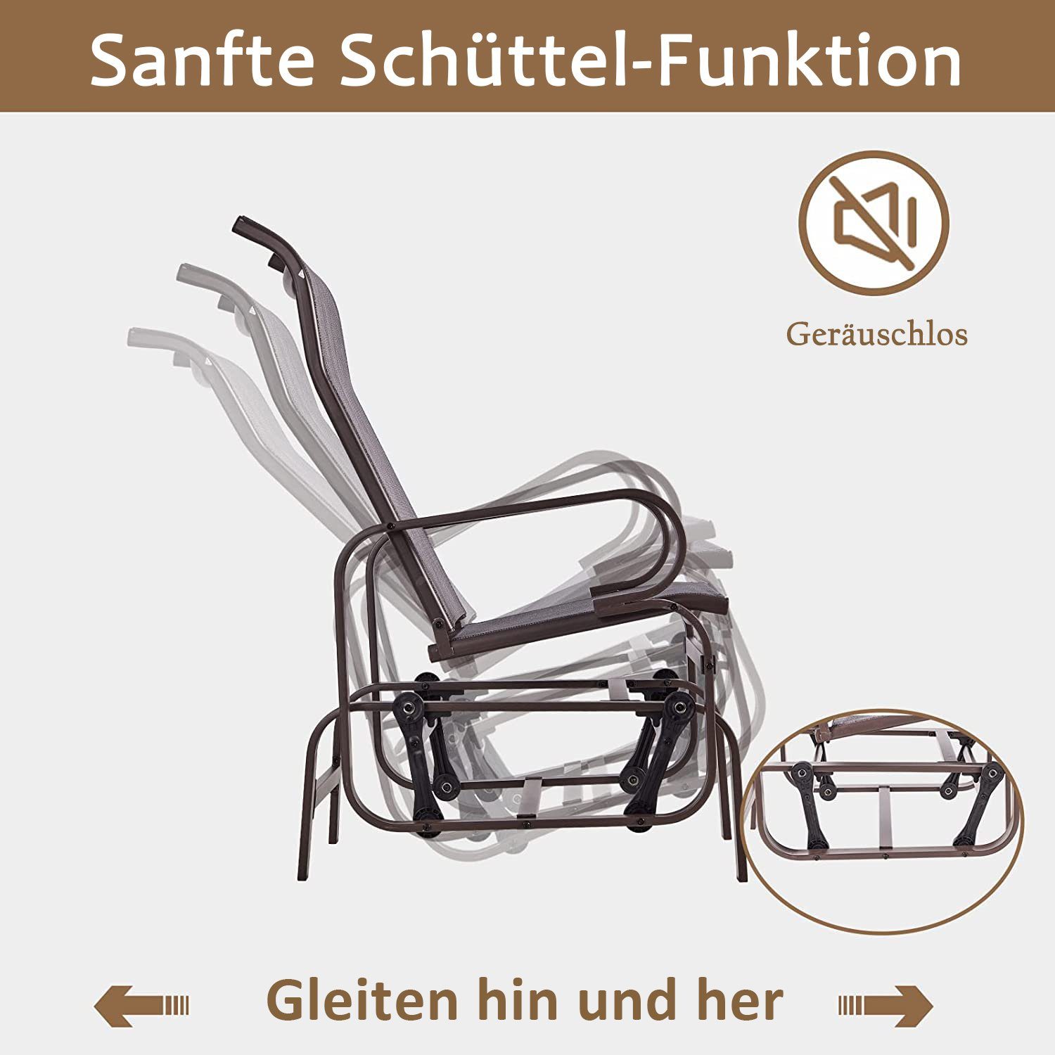 KAHOO Schaukelstuhl Sonnenliege mit Arm- & Rücklehne, 1-Sitz, bis 180kg, Metall