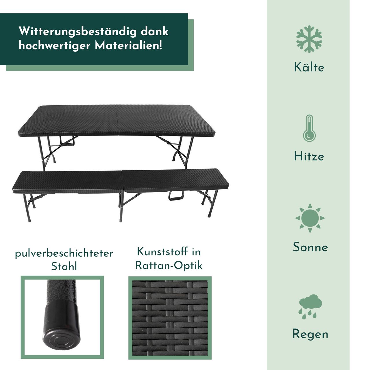 Lemodo Bierzeltgarnitur Set mit 2x Bierbank und 1x Buffettisch in Rattan Optik