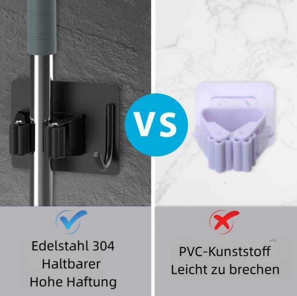 KLLGIA Wandhaken Besenhalterung Wand Besenhalter Selbstklebend Edelstahl Ohne Bohren, (5-St), Edelstahl
