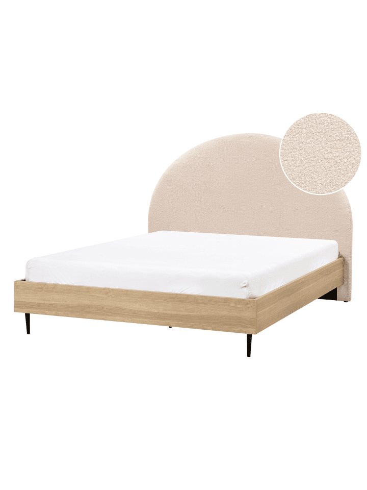 Beliani Doppelbett MILLAY in Beige/Heller Holzfarbton/Schwarz günstig kaufen onesize