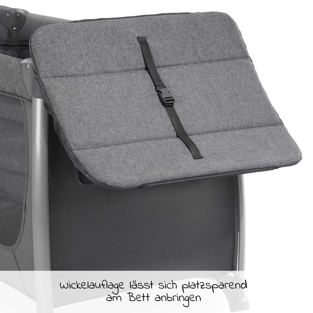 Hauck Baby-Reisebett Play'n Relax Center - Melange Charcoal, 7-tlg., Kinderreisebett mit Matratze, Insektenschutz, Wickelauflage - faltbar