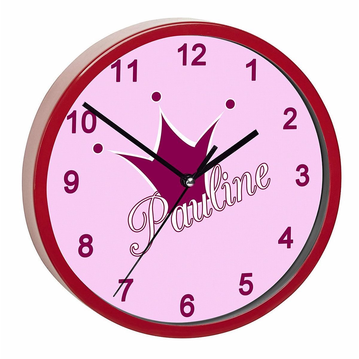 Kinder Wanduhr personalisiert mit Name Krone rosa